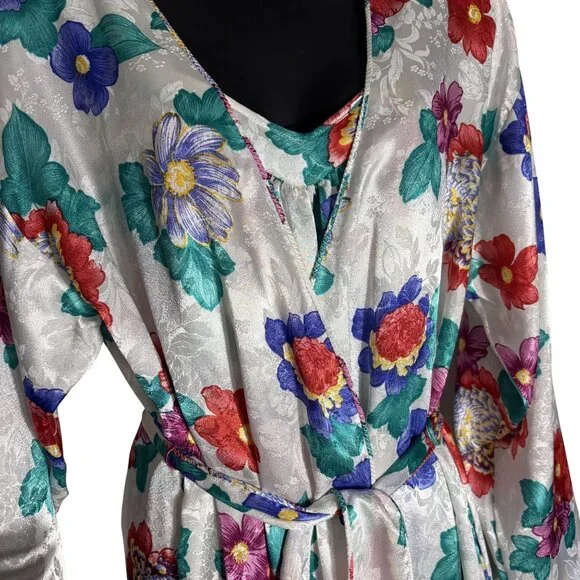 Mary McFadden For Neiman Marcus Vintage Floral Kimono Robe and Night Gown Set - Picture 4 of 16